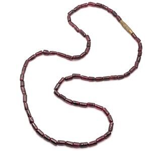 Vintage 40s Garnet Dark Red Gemstone Barrel Bead 19” Necklace